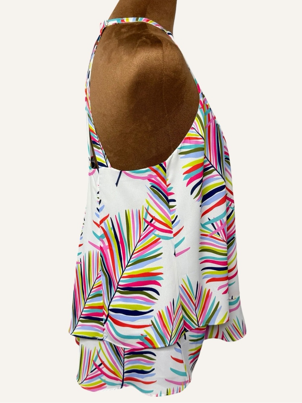 Colorful Tropical Palm Print High Neck Layered Tank Blouse Sleeveless Size S - Picture 6 of 12